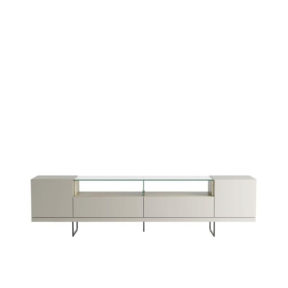 Celine 85.43 TV Stand with 2 Drawers and Steel Legs in Off White and Nude Mosaic Wood