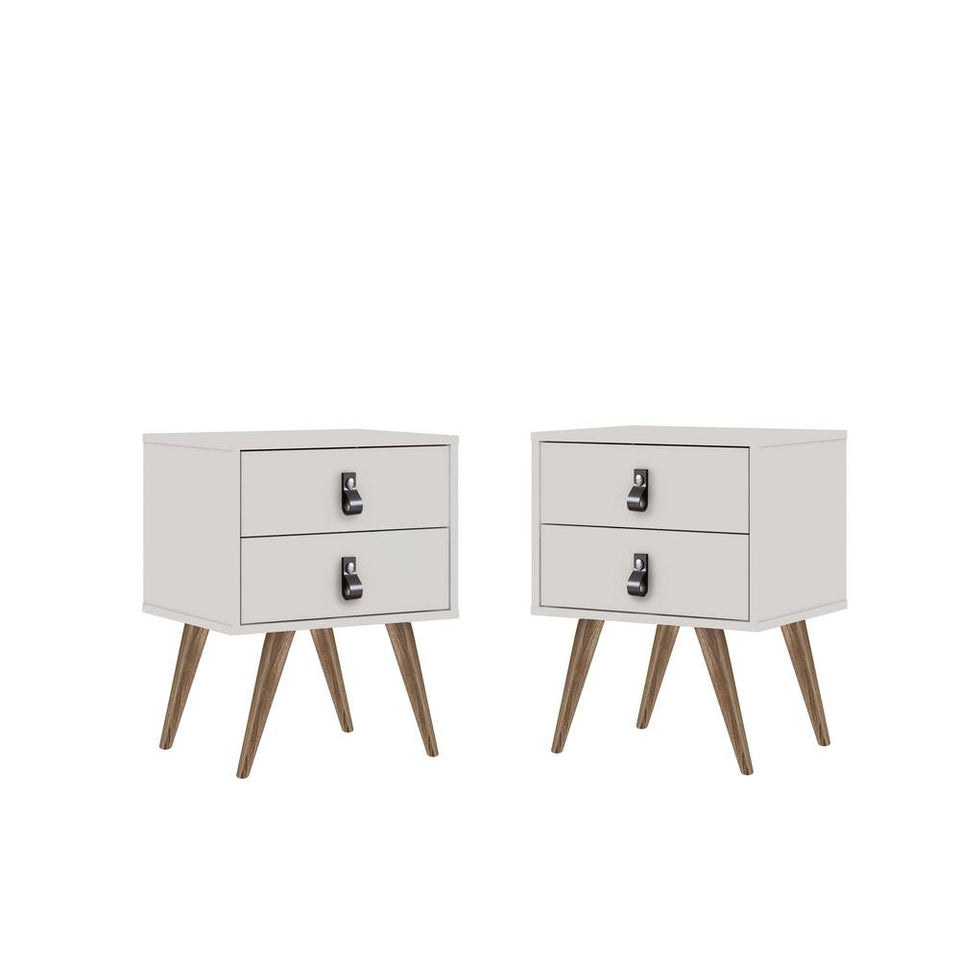 Amber Nightstand with Faux Leather Button Handles in White (Set of 2)