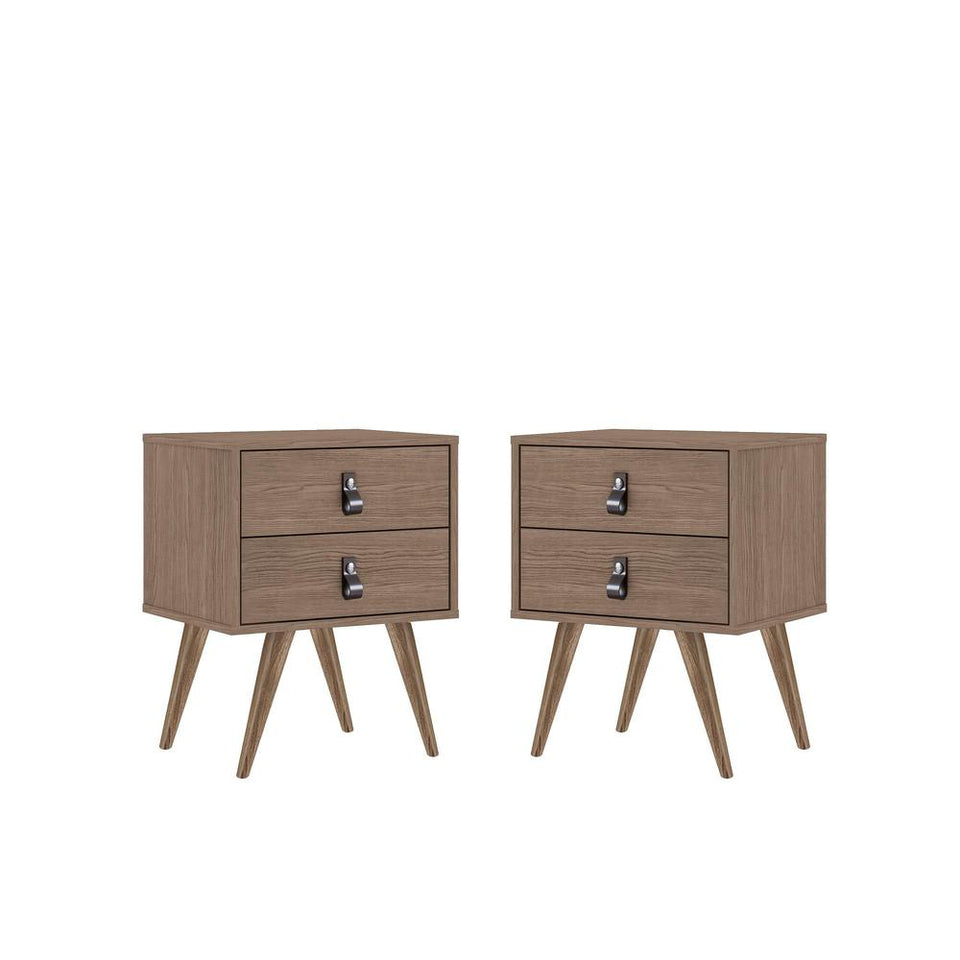 Amber Nightstand with Faux Leather Button Handles in Nature (Set of 2)