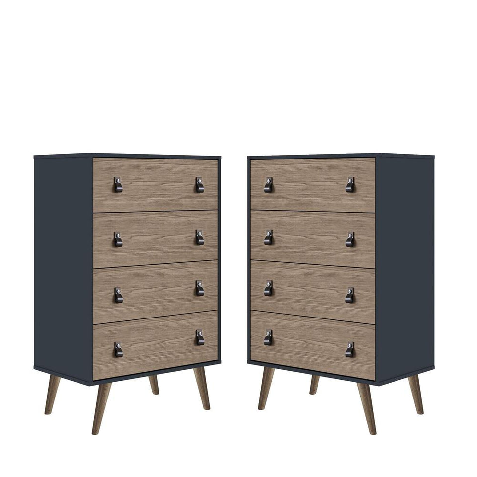 Amber Tall Dresser with Faux Leather Button Handles in Blue and Nature (Set of 2)