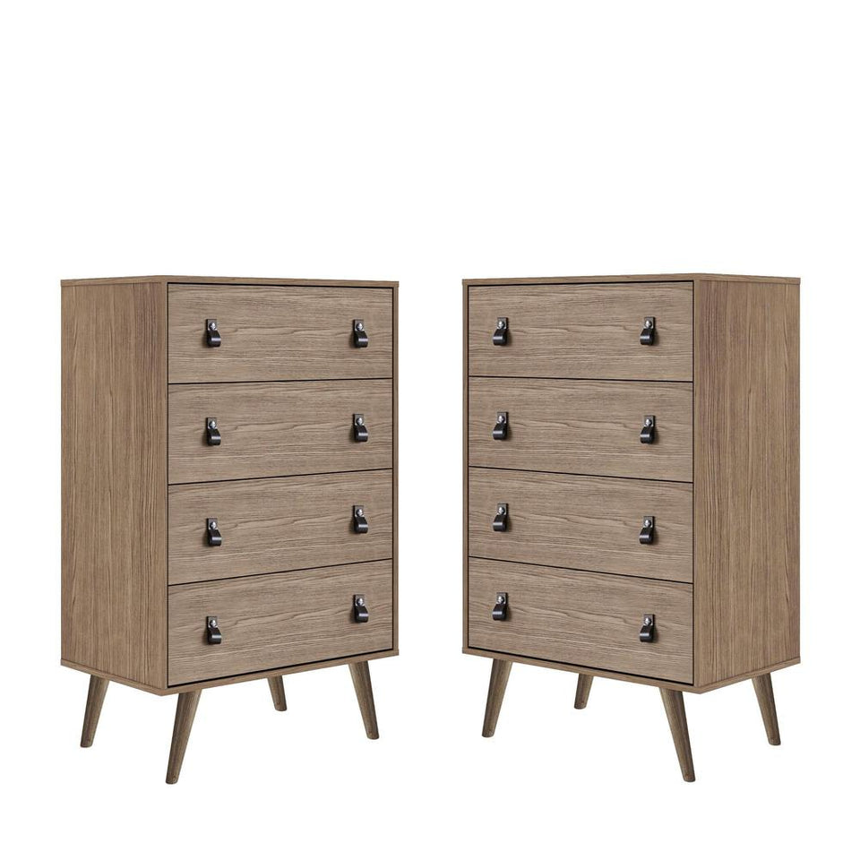 Amber Tall Dresser with Faux Leather Button Handles in Nature (Set of 2)