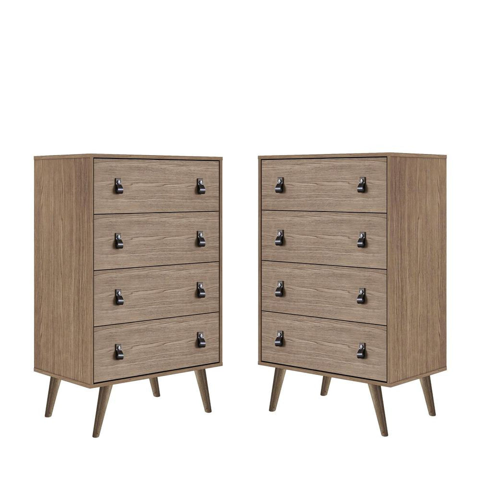 Amber Tall Dresser with Faux Leather Button Handles in Nature (Set of 2) Amber Tall Dresser with Faux Leather Button Handles in Nature (Set of 2)