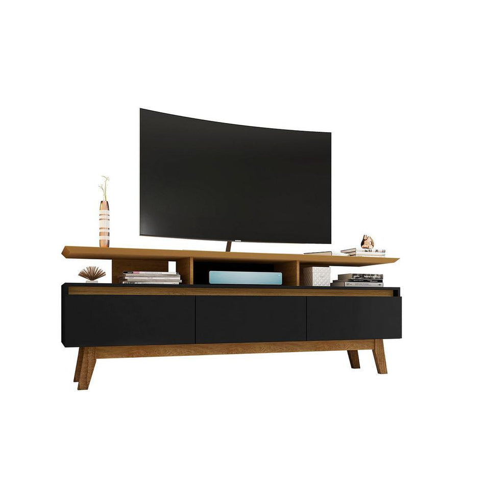 Yonkers 70.86" TV Stand in Black and Cinnamon