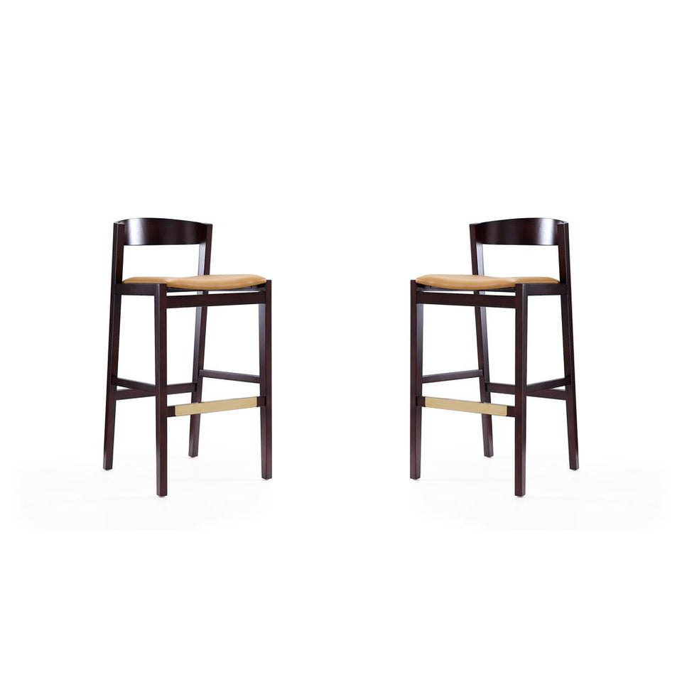 Klismos Barstool in Camel and Dark Walnut