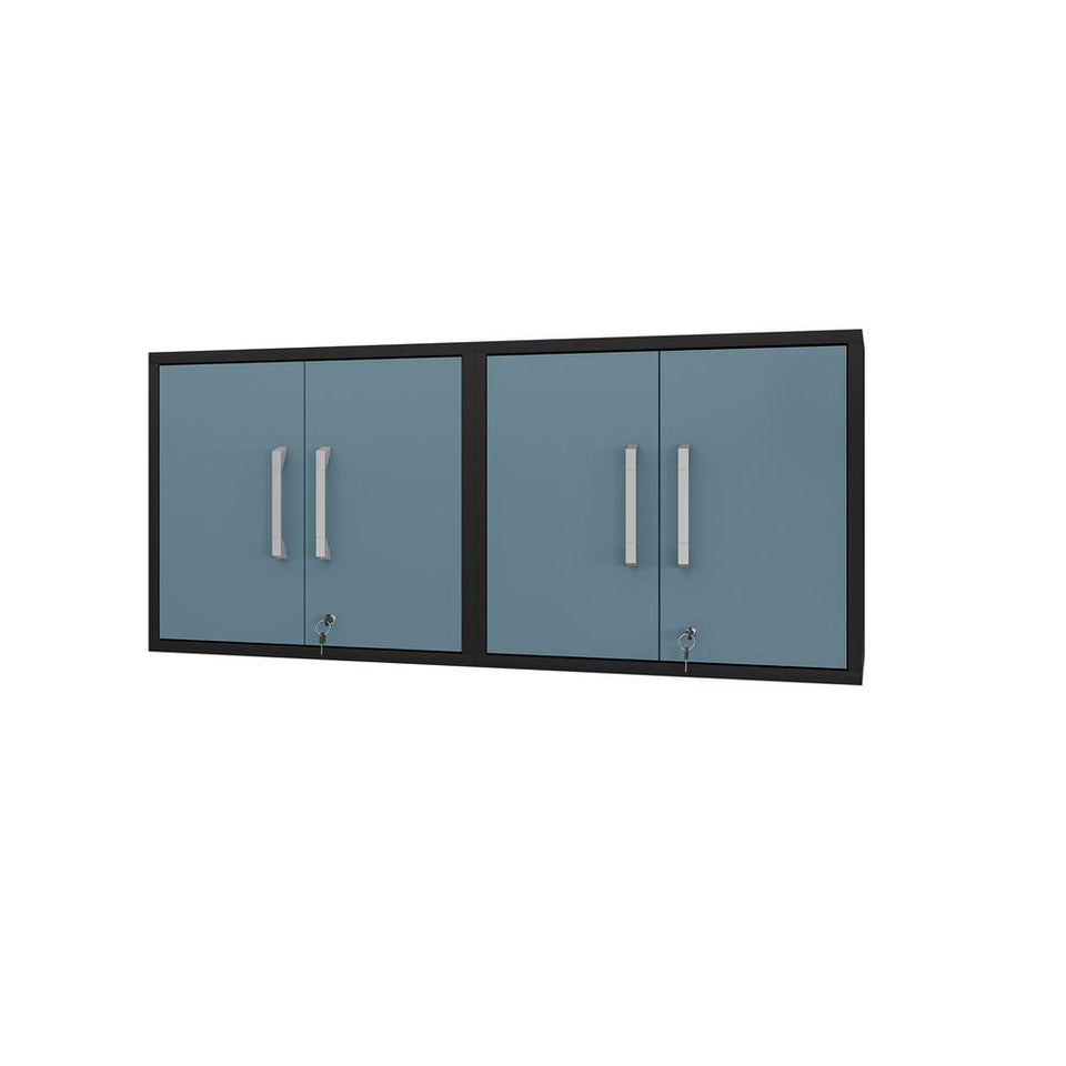 Eiffel Floating Garage Cabinet in Matte Black and Aqua Blue (Set of 2)