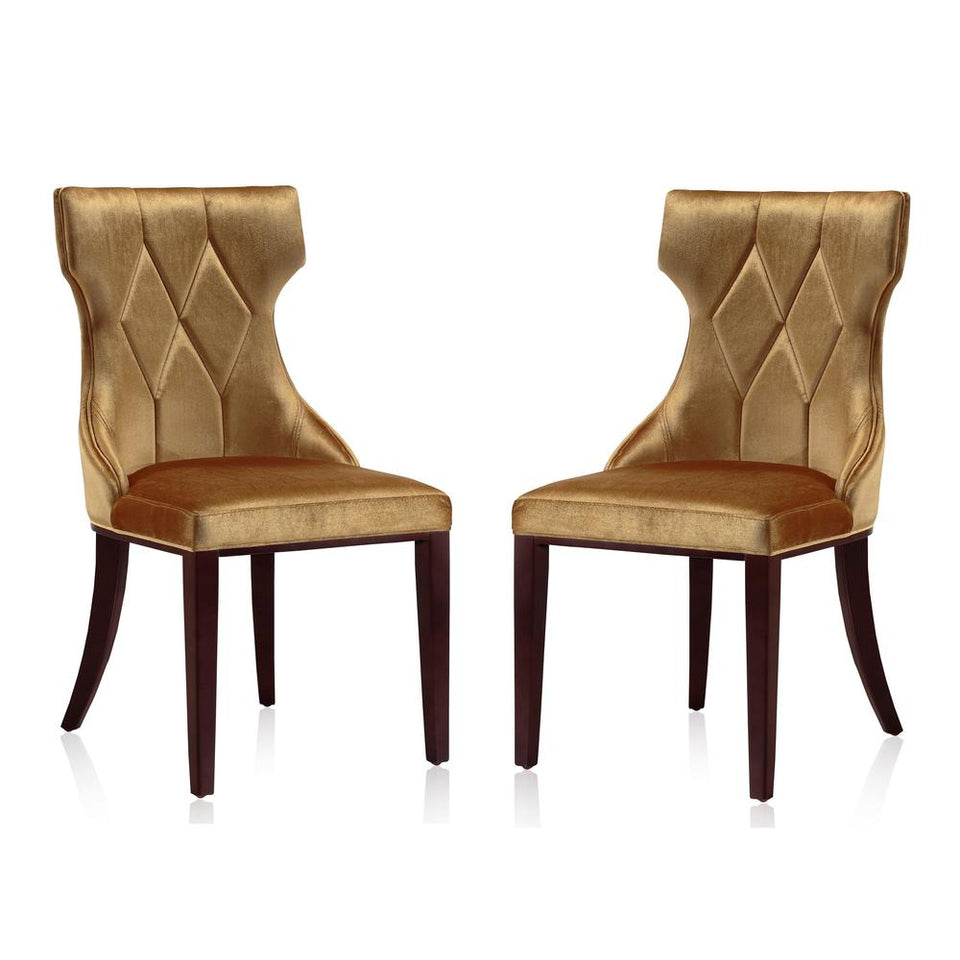 Reine Velvet Dining Chair (Set of Two) in Antique Gold and Walnut