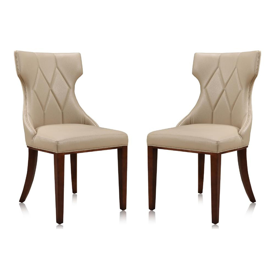 Reine Faux Leather Dining Chair (Set of Two) in Cream and Walnut