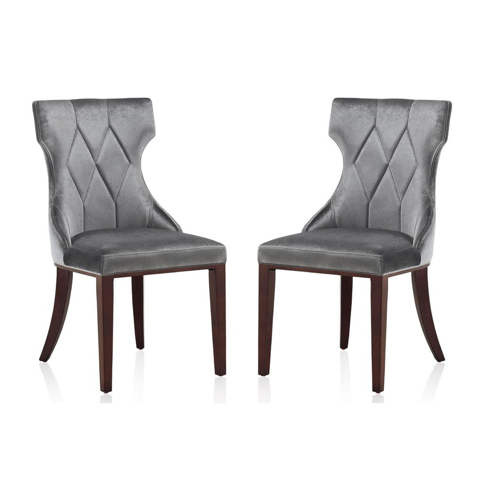 Reine Velvet Dining Chair (Set of Two) in Grey and Walnut