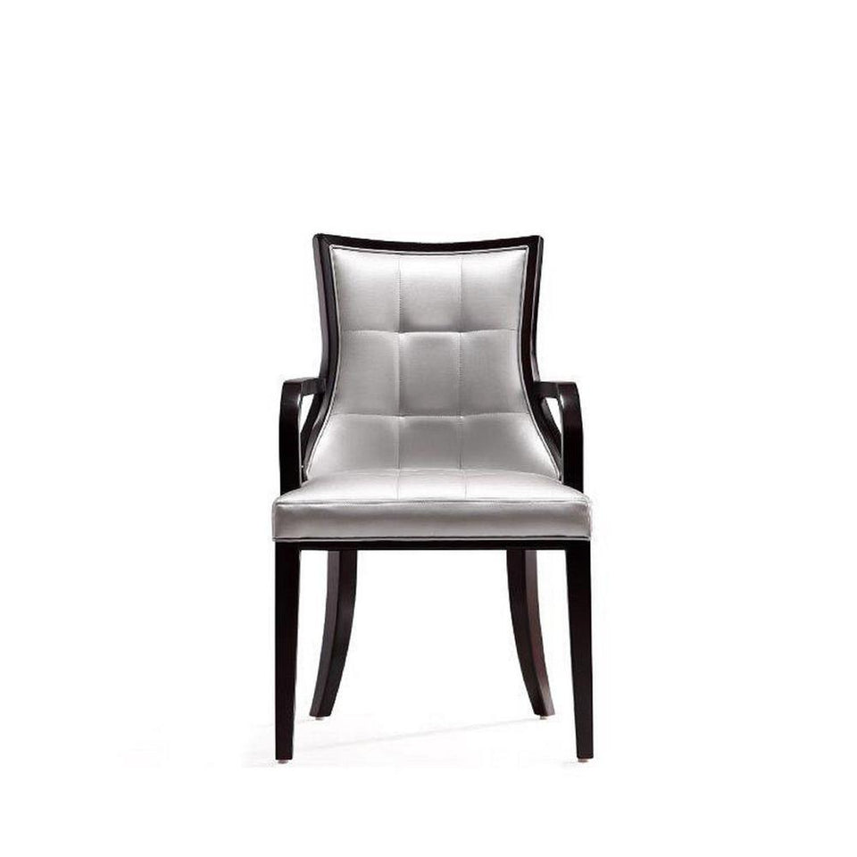 Fifth Avenue Faux Leather Dining Armchair in Silver and Walnut