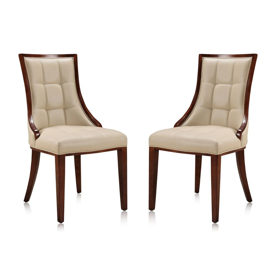 Fifth Avenue Faux Leather Dining Chair (Set of Two) in Cream and Walnut