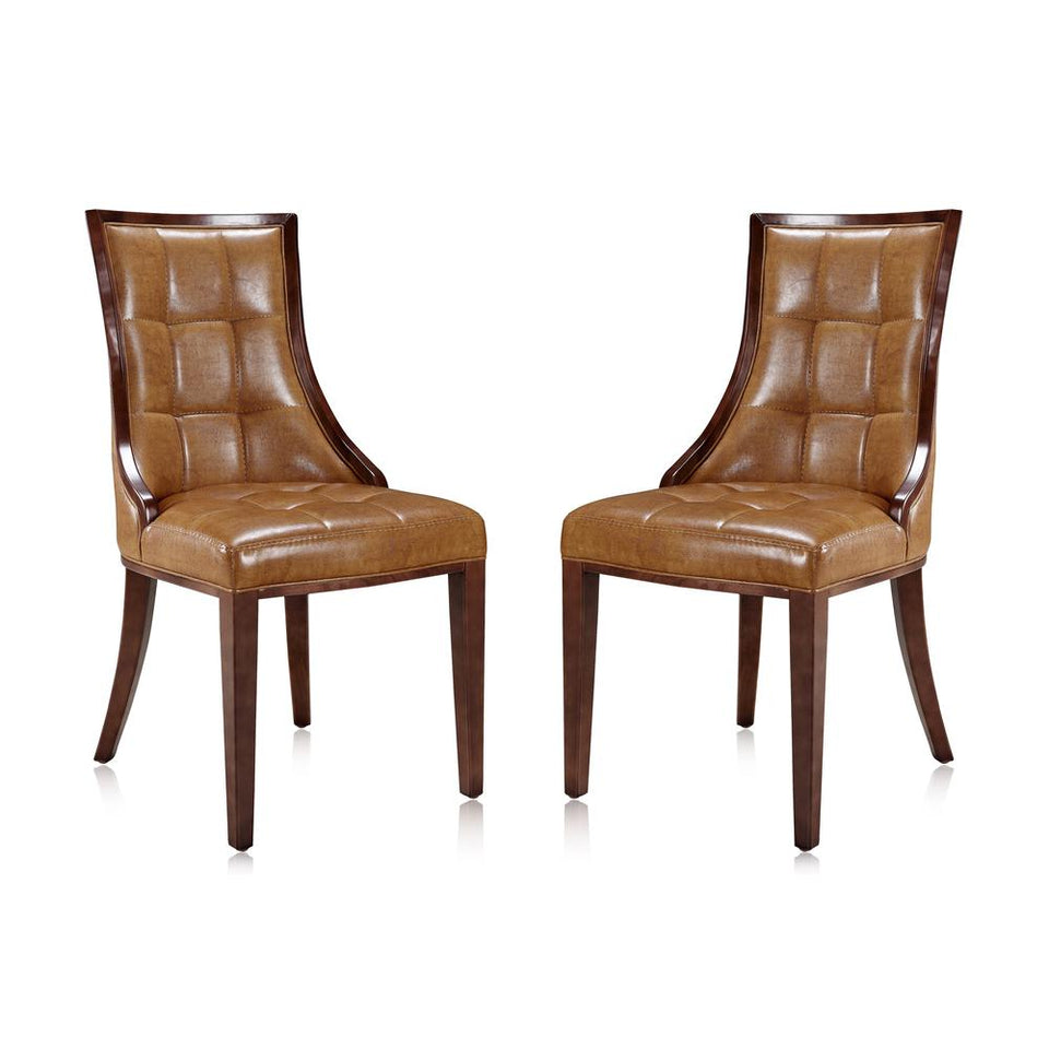 Fifth Avenue Faux Leather Dining Chair (Set of Two) in Saddle and Walnut