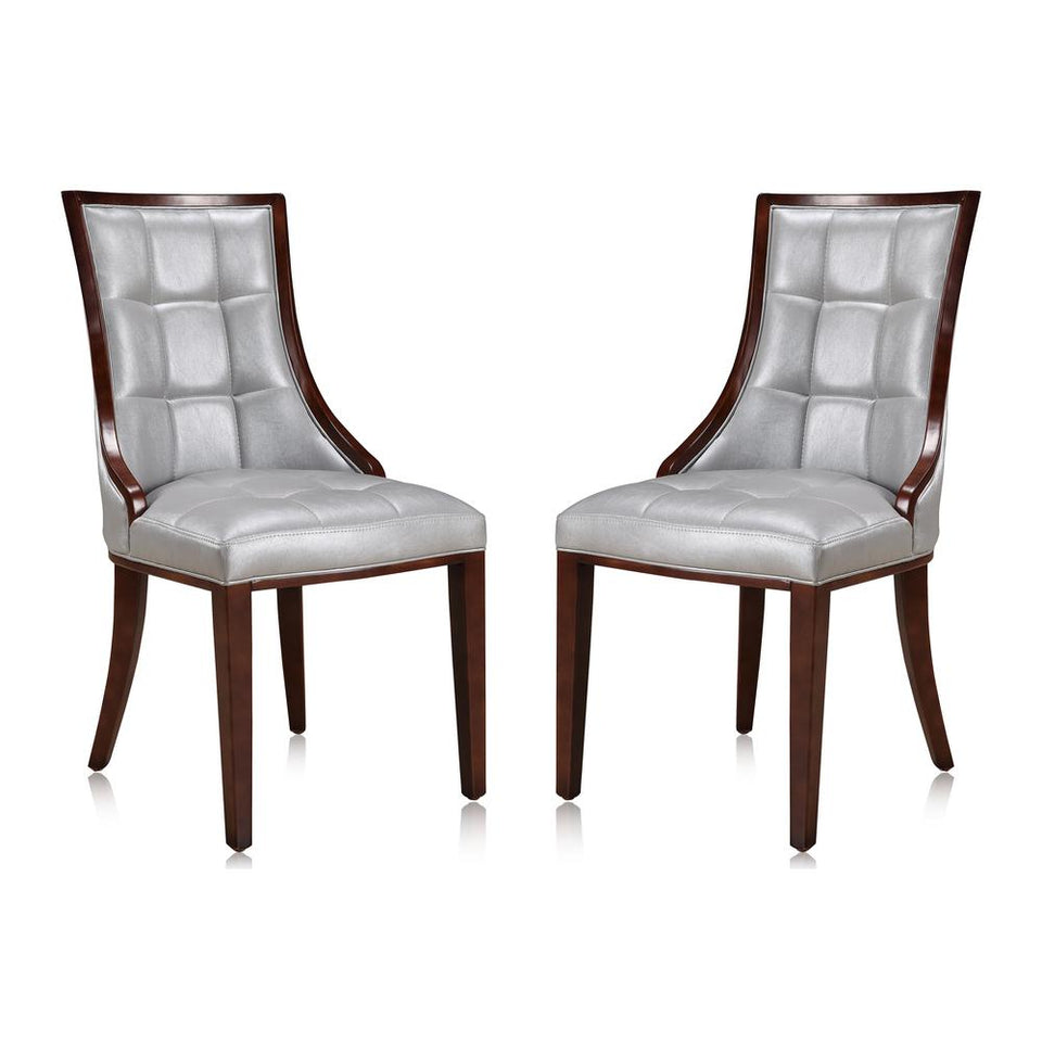 Fifth Avenue Faux Leather Dining Chair (Set of Two) in Silver and Walnut