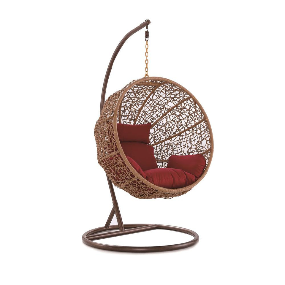 Zolo Hanging Lounge Egg  Swing Chair in Red and Saddle Brown