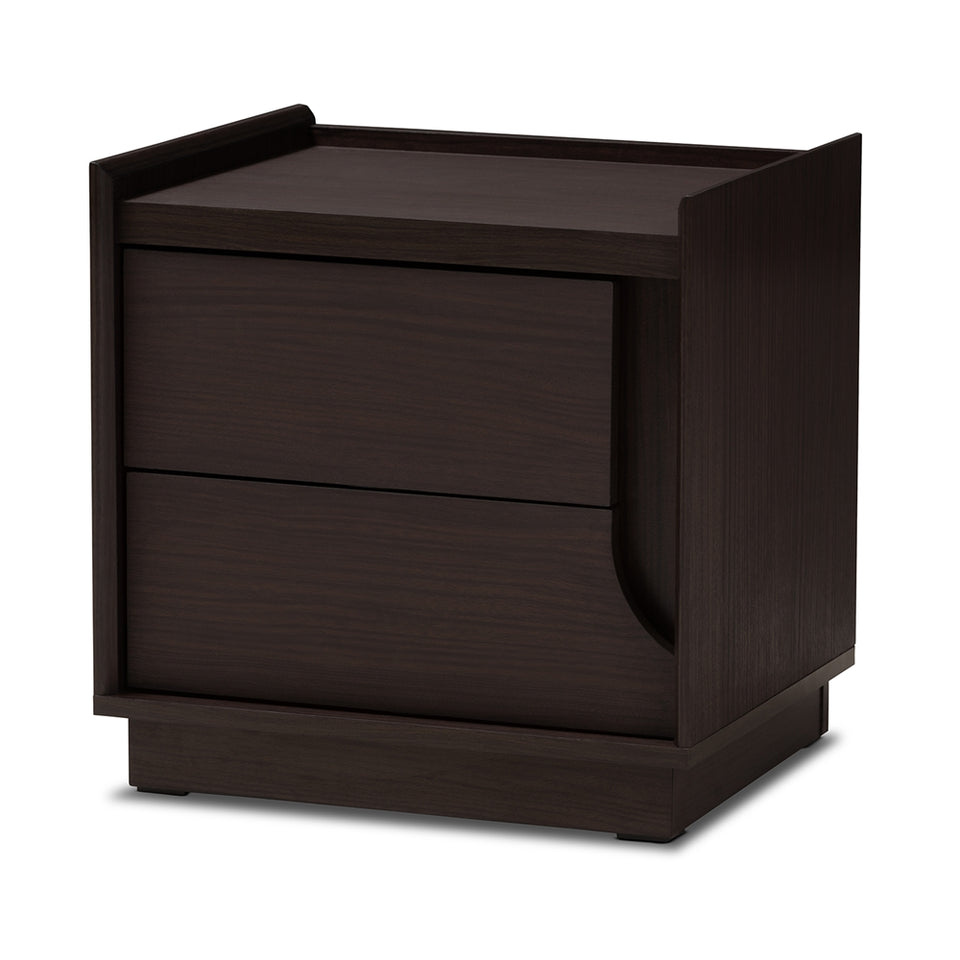 Larsine modern and contemporary brown finished 2-drawer nightstand.