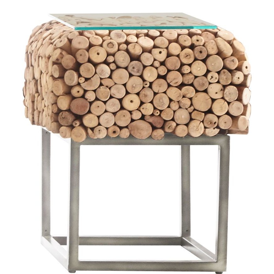 End Table Squared shape in Natural Driftwood with 12mm Tempered Glass top