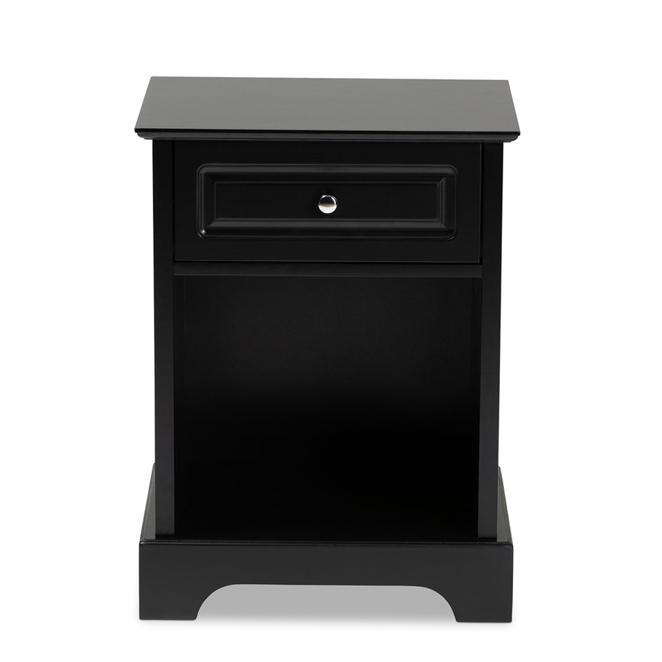 Chase modern transitional black finished 1-drawer wood nightstand.