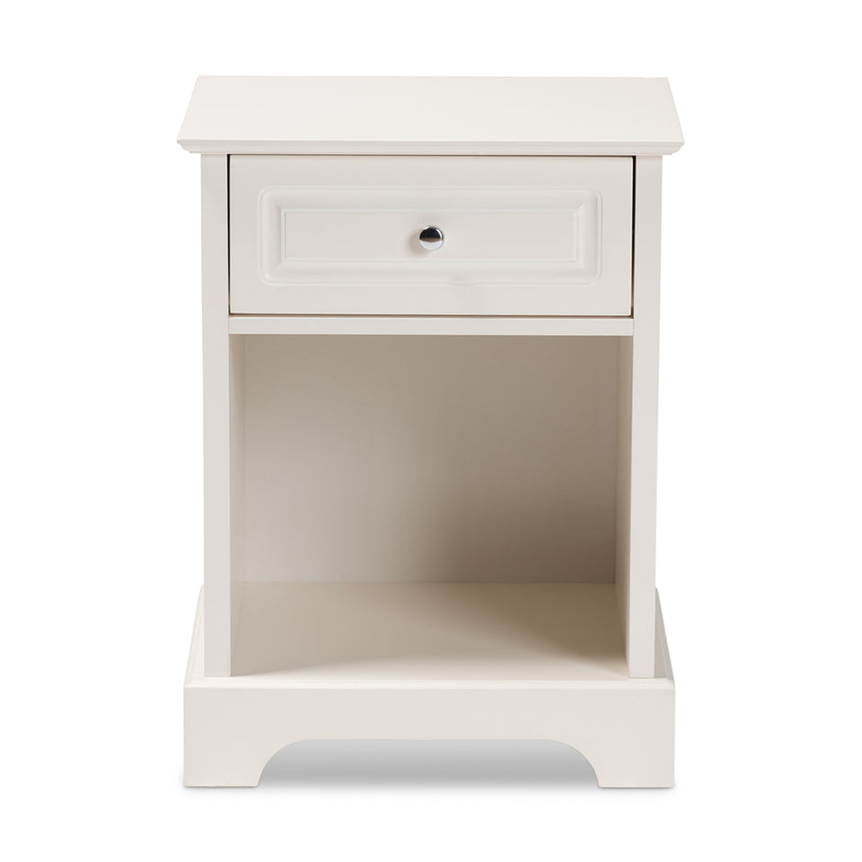Chase modern transitional white finished 1-drawer wood nightstand.