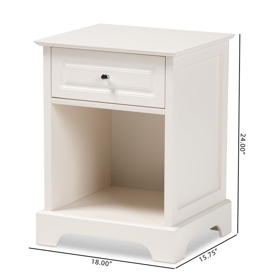 Chase modern transitional white finished 1-drawer wood nightstand.