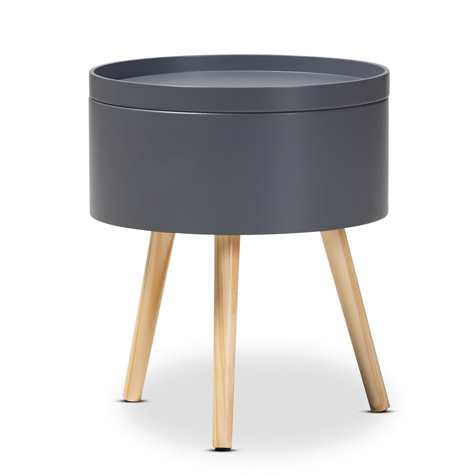 Jessen mid-century modern gray wood nightstand with removable top.