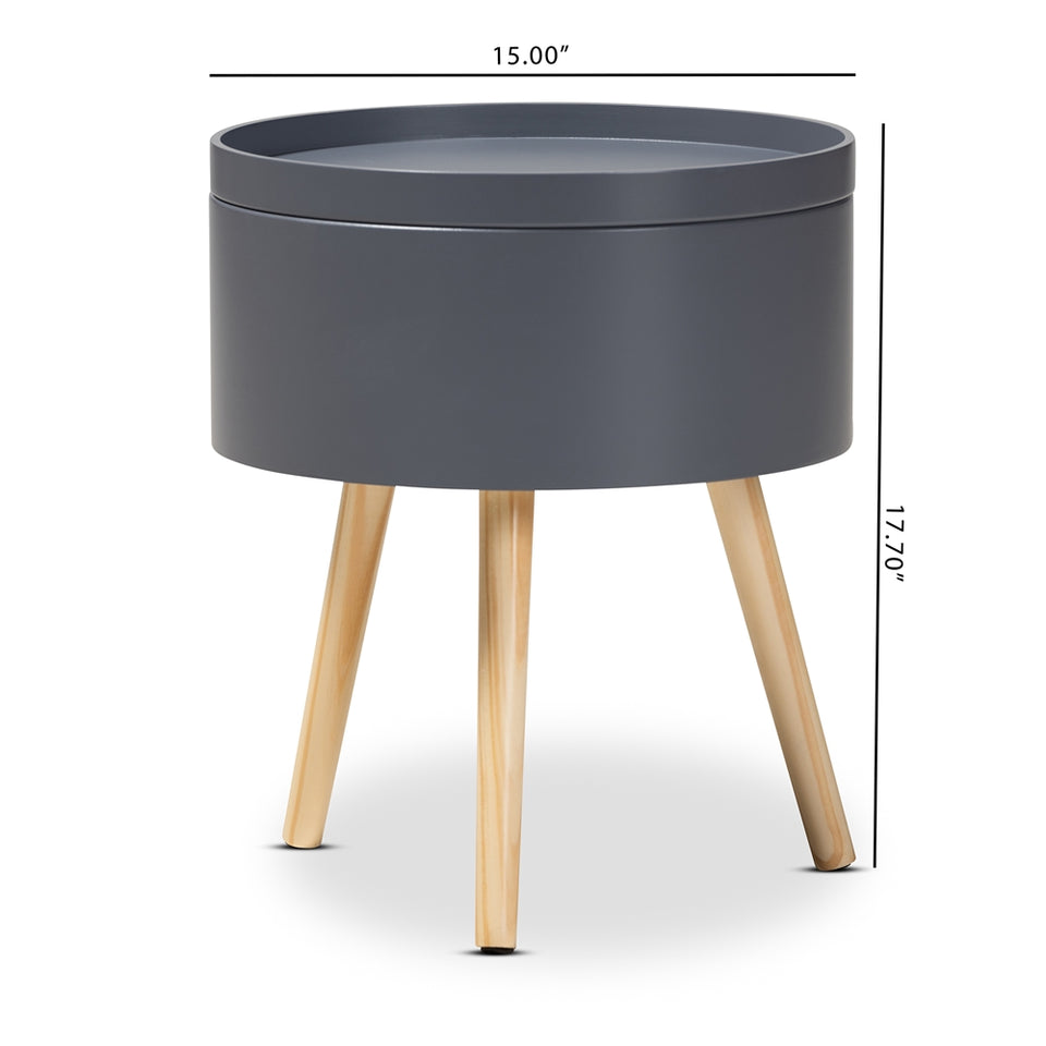 Jessen mid-century modern gray wood nightstand with removable top.