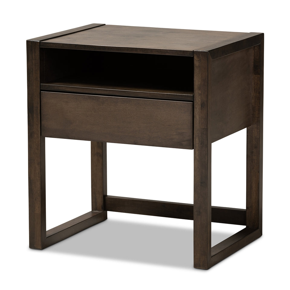 Inicio modern and contemporary ash brown finished 1-drawer wood nightstand.
