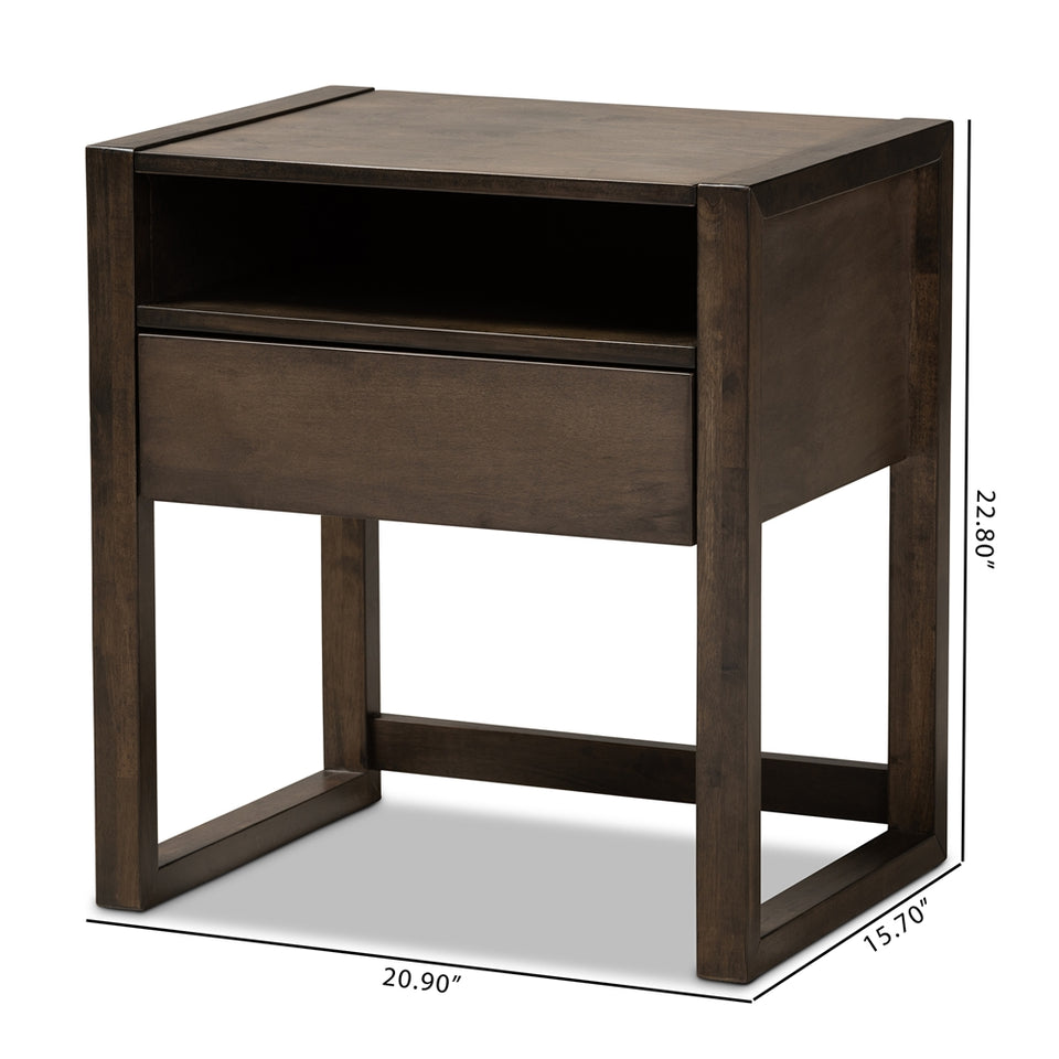 Inicio modern and contemporary ash brown finished 1-drawer wood nightstand.
