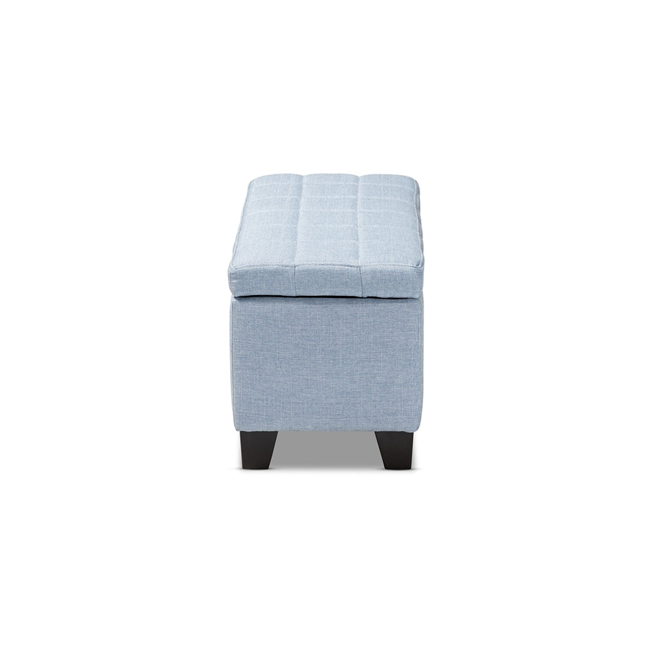 Fera modern and contemporary light blue fabric upholstered storage ottoman.