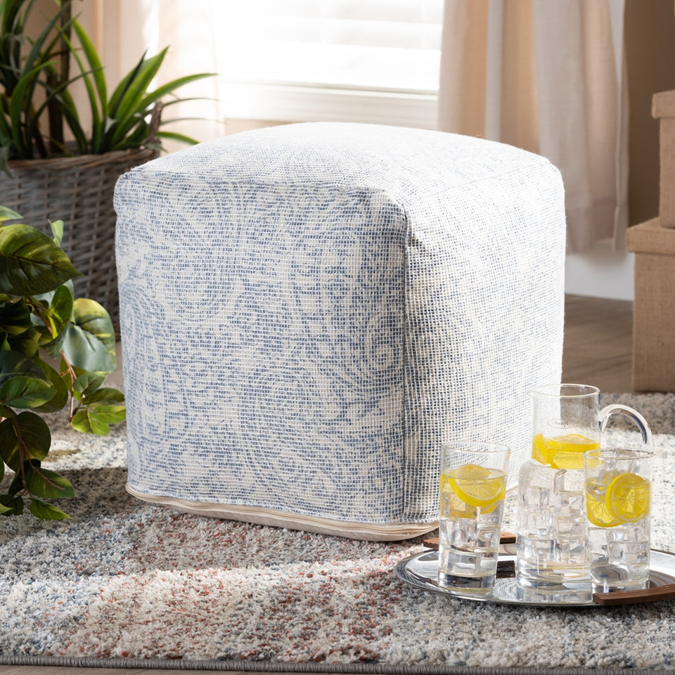 Juvita modern and contemporary handwoven cotton paisley pouf ottoman.