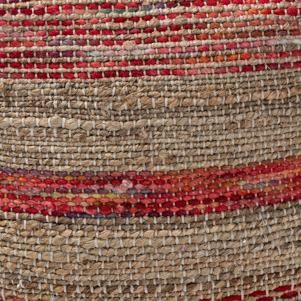 Caiman Moroccan inspired multicolored handwoven hemp pouf ottoman.