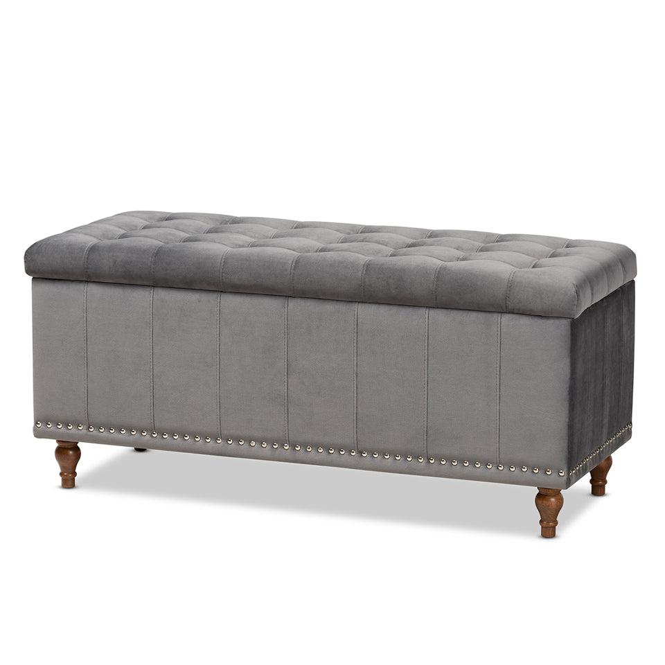 Kaylee modern velvet fabric upholstered button-tufted storage ottoman bench.