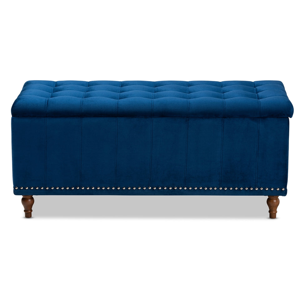 Kaylee modern velvet fabric upholstered button-tufted storage ottoman bench.