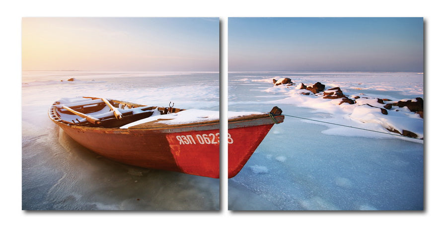 Seasonal seashore mounted photography print diptych