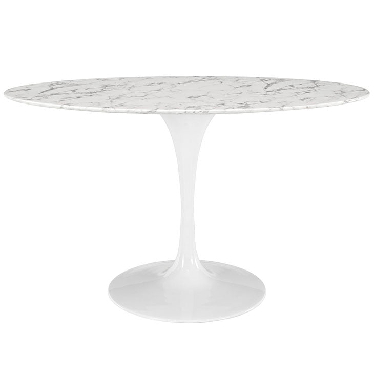 LIPPA OVAL ARTIFICIAL MARBLE DINING TABLE IN WHITE  48, 54, 60, and 78".