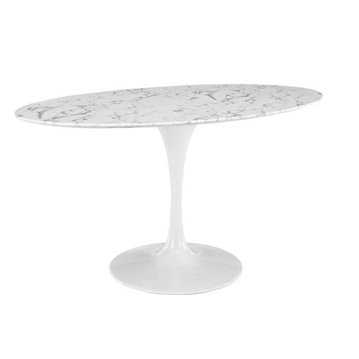 LIPPA OVAL ARTIFICIAL MARBLE DINING TABLE IN WHITE  48, 54, 60, and 78".