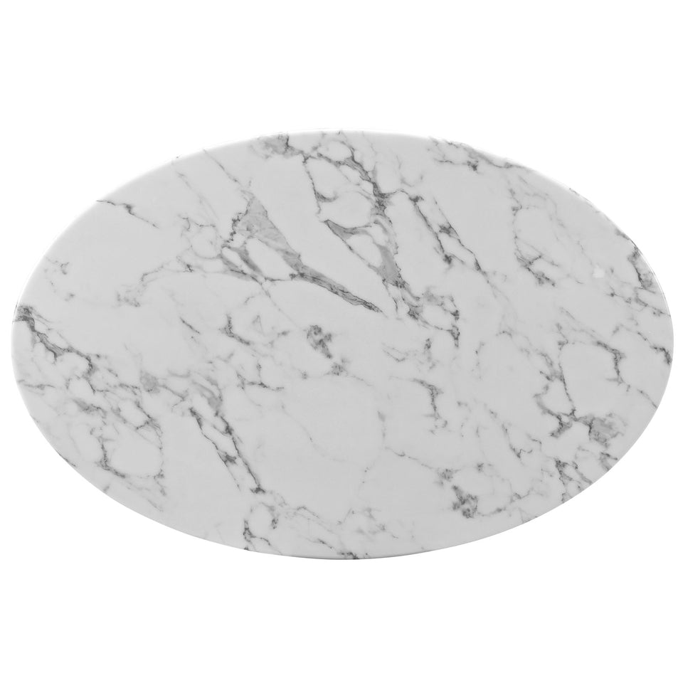 Lippa 42" Oval-Shaped Artificial Marble Coffee Table in White.