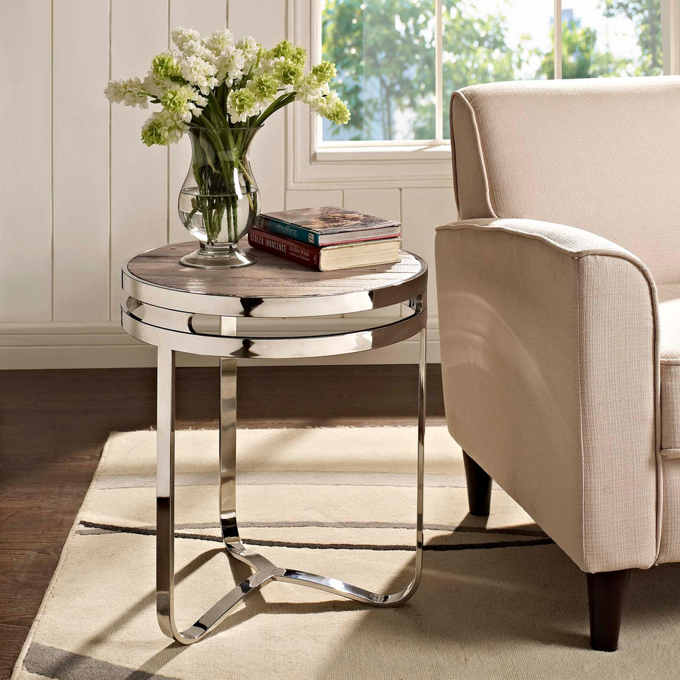 Provision Wood Top Side Table in Brown.