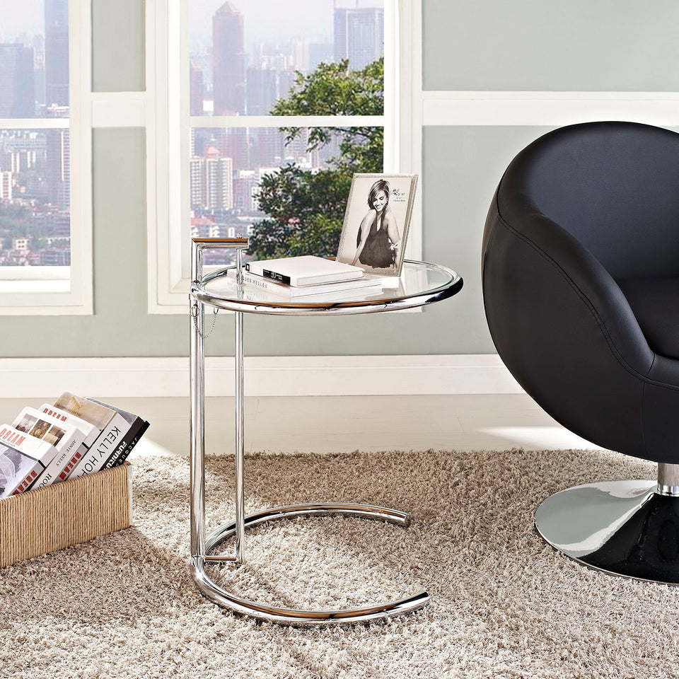 Eileen Gray Chrome Stainless Steel End Table in Silver.