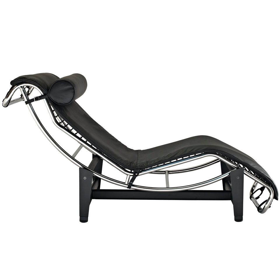 Charles Leather Chaise Lounge in Black.