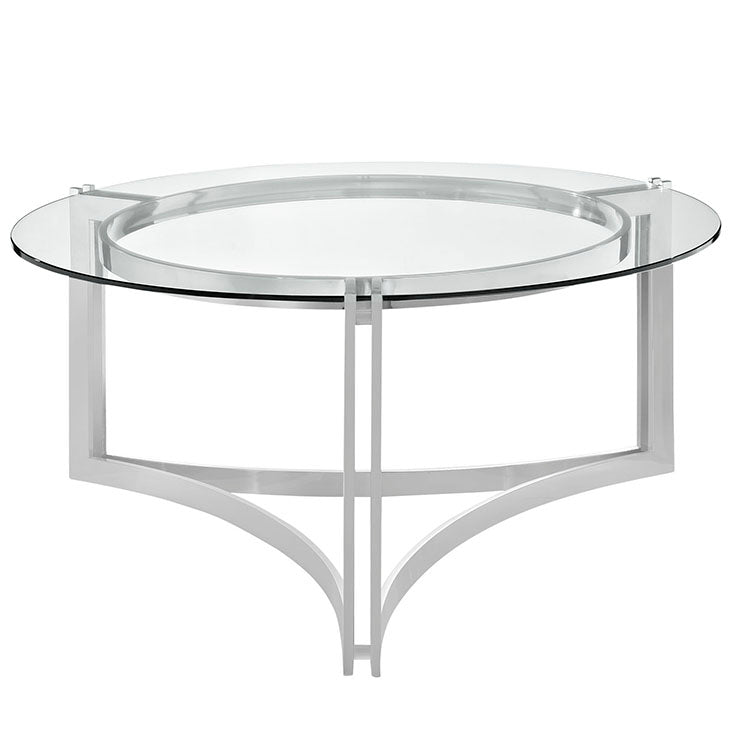 Signet stainless steel coffee table in silver.