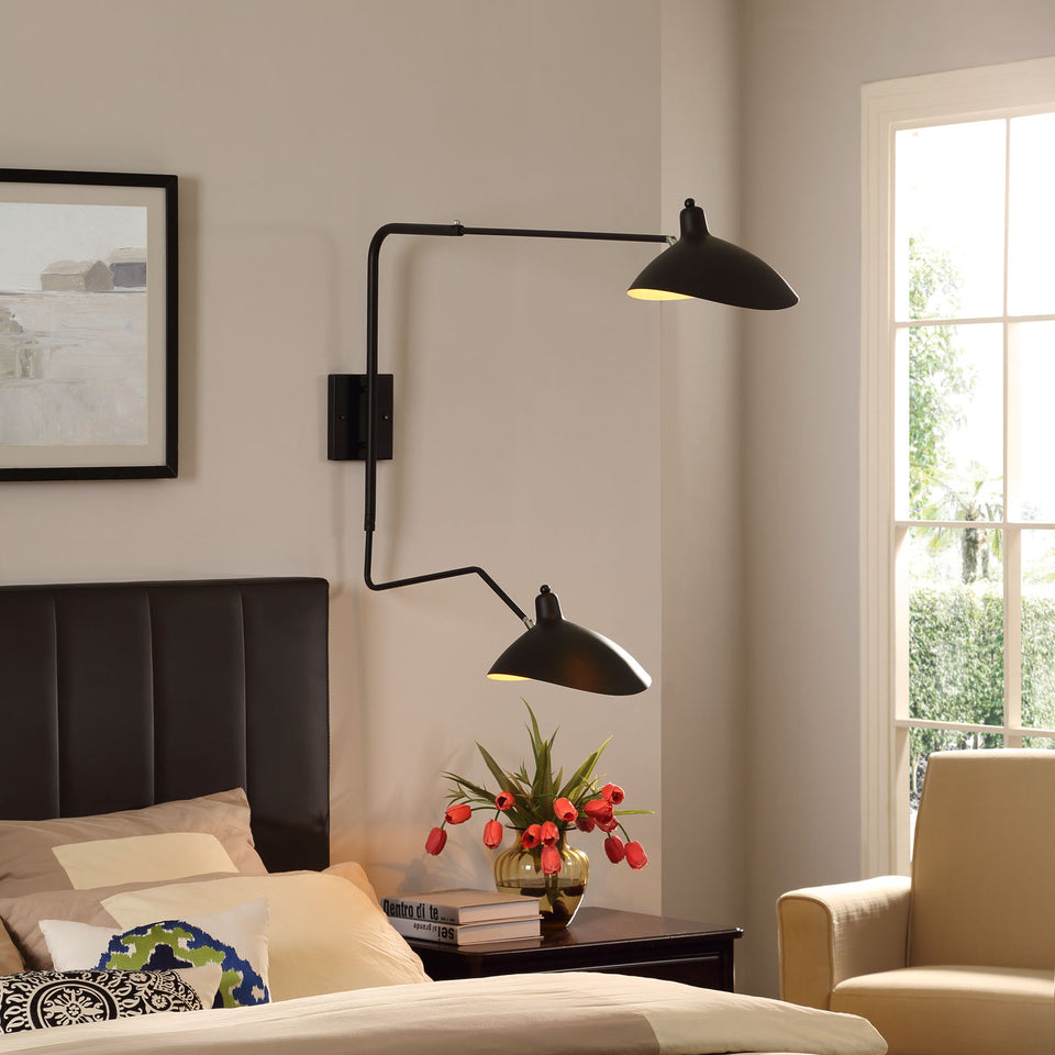 View Double Fixture Wall Lamp in Black.