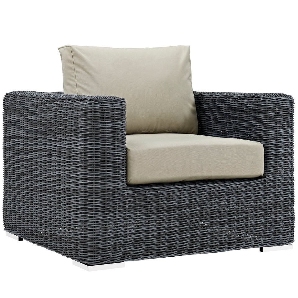 Summon Outdoor Patio Fabric Sunbrella® Armchair in Canvas Antique.