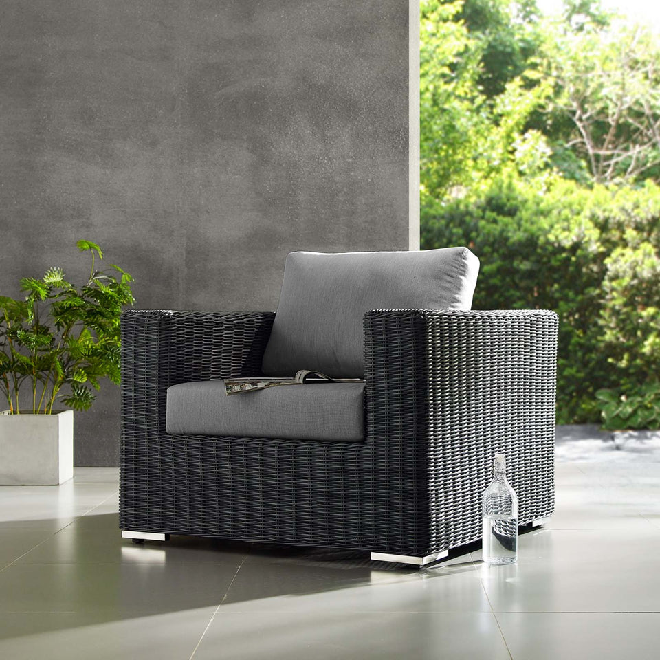 Summon Outdoor Patio Fabric Sunbrella® Armchair in Canvas Antique.