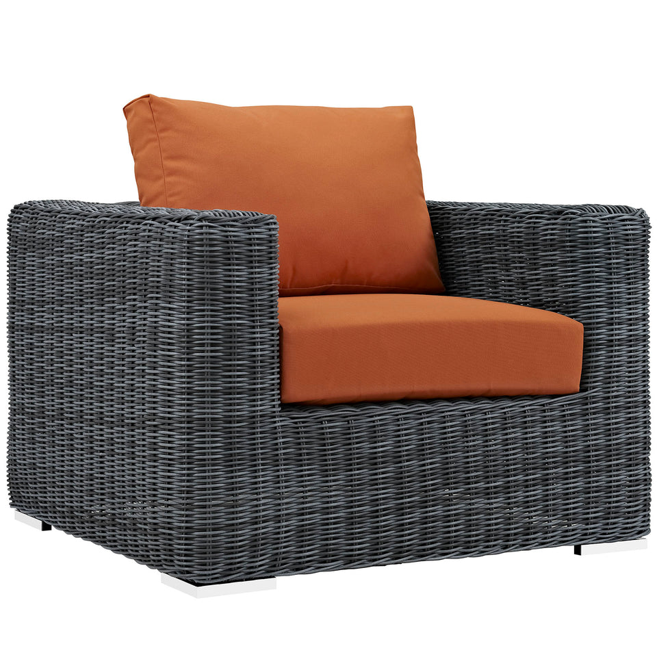 Summon Outdoor Patio Fabric Sunbrella® Armchair in Canvas Antique.