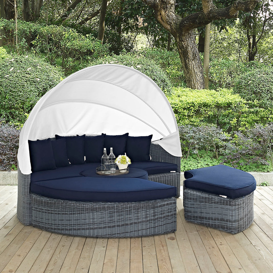 Summon Canopy Outdoor Patio Sunbrella® Daybed in Canvas.
