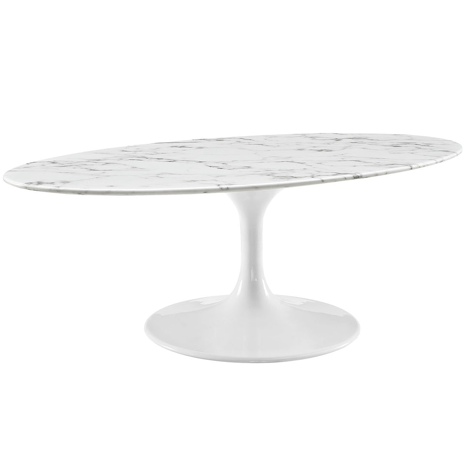 Lippa 48" Oval-Shaped Artificial Marble Coffee Table in White.