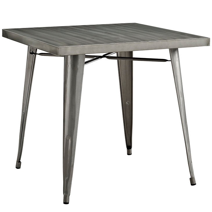 Alacrity square metal dining table in gunmetal.