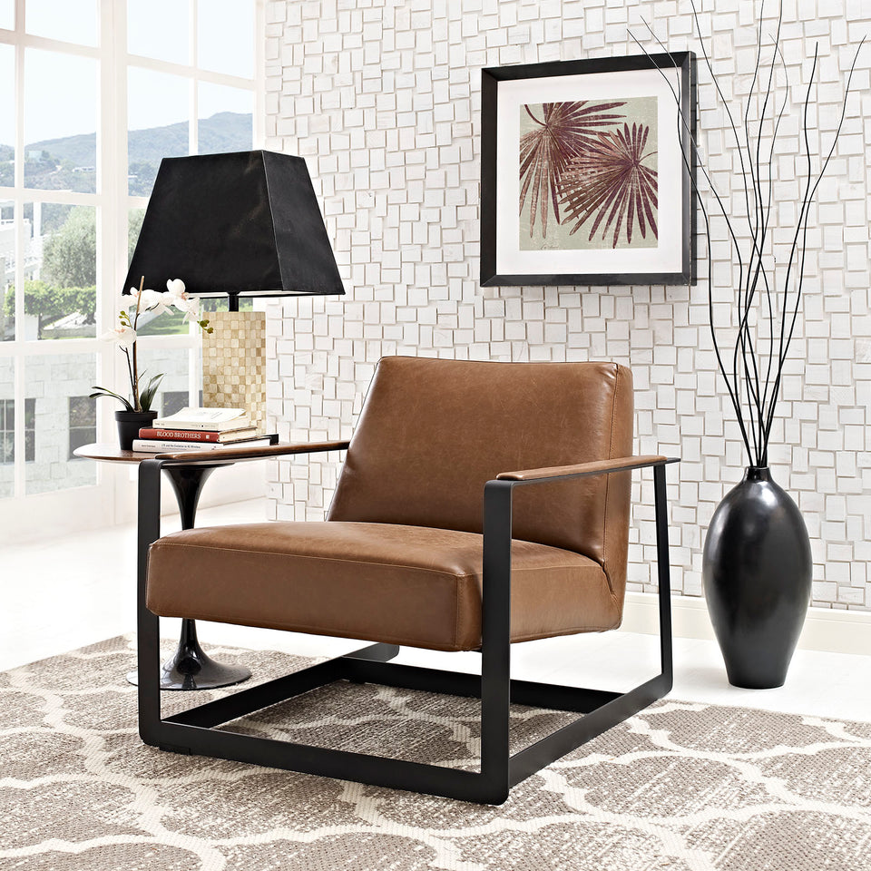 Seg Upholstered Vinyl Accent Chair in Brown.