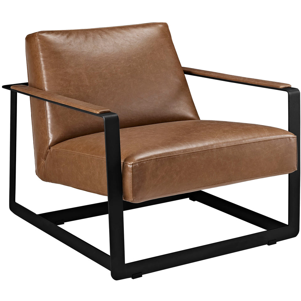 Seg Upholstered Vinyl Accent Chair in Brown.