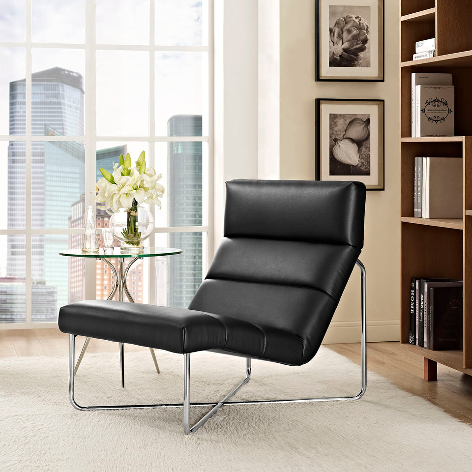 Reach Upholstered Vinyl Lounge Chair in Black.
