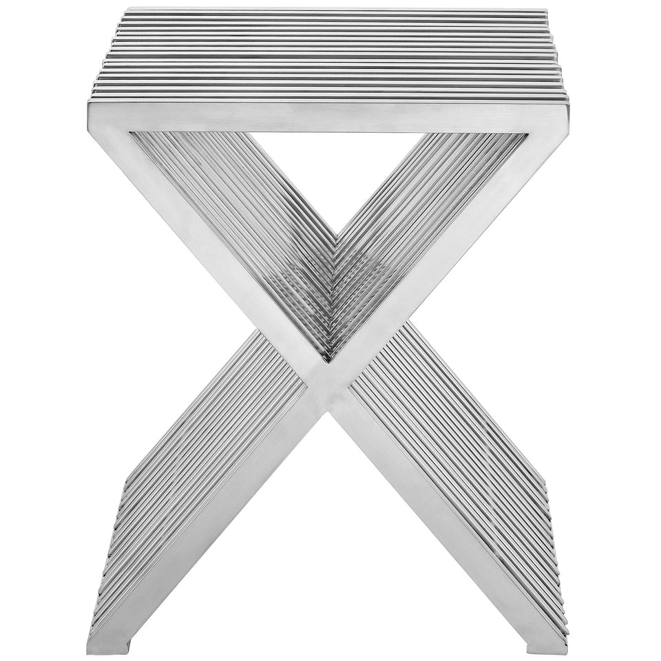 Press Stainless Steel Side Table in Silver.